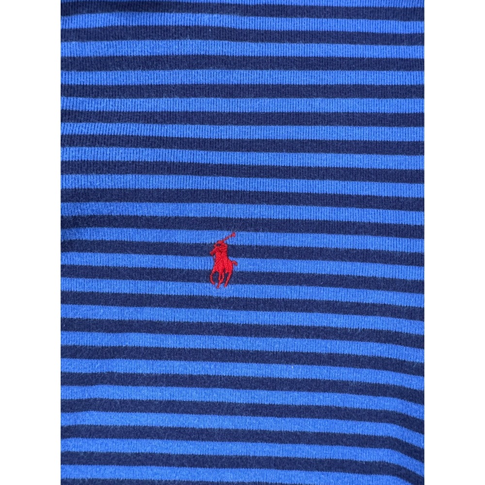 Polo Ralph Lauren Mens Trim Fit Striped‎ Polo Shirt Blue Red Pony Large L - Picture 3 of 7